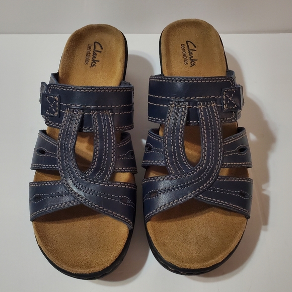 Clarks Bendables Navy Blue Velcro Slip-on Comfort Sandals 10W - Picture 2 of 11